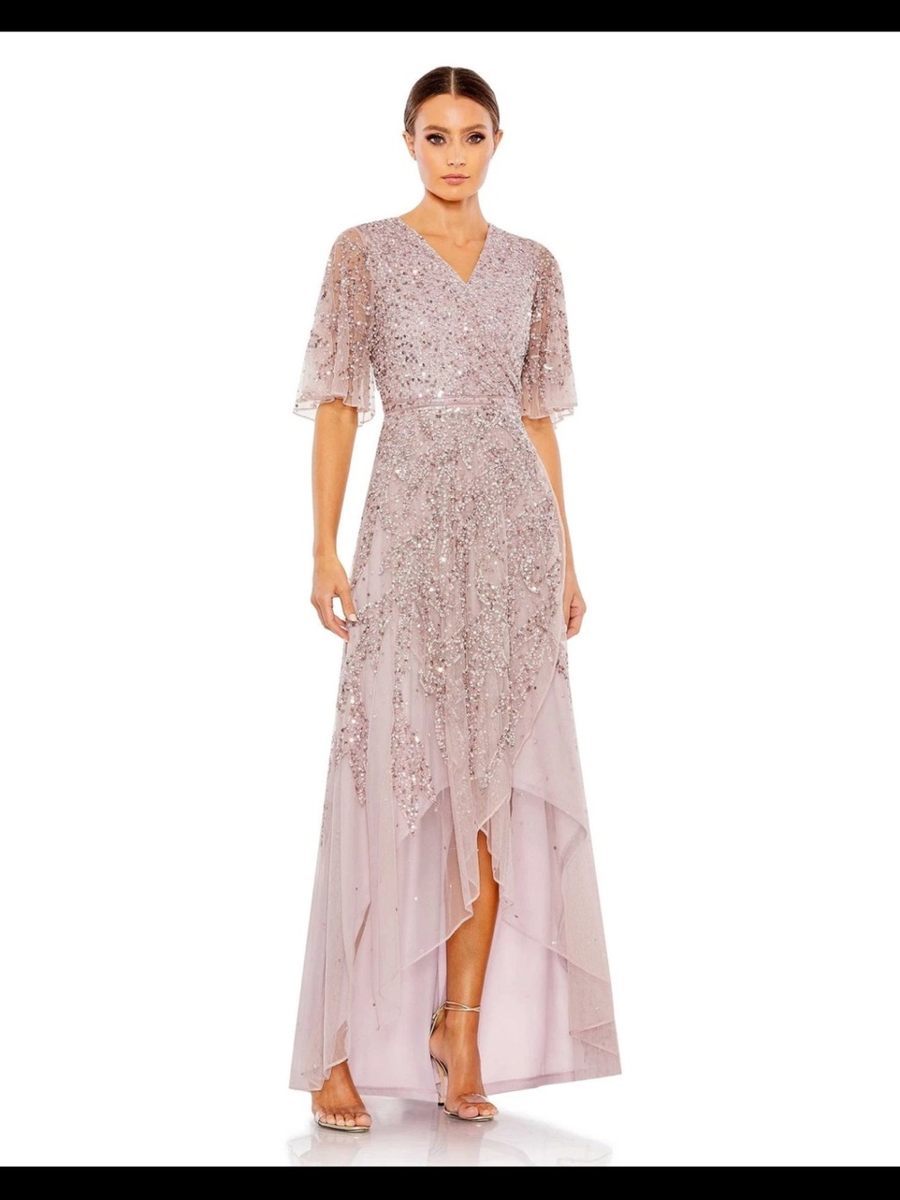 NWT Mac Duggal Chiffon High Low Evening Gown Vintage Lilac 22
